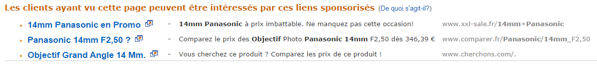 Aperçu d'Amazon Product Ads dans une fiche produit