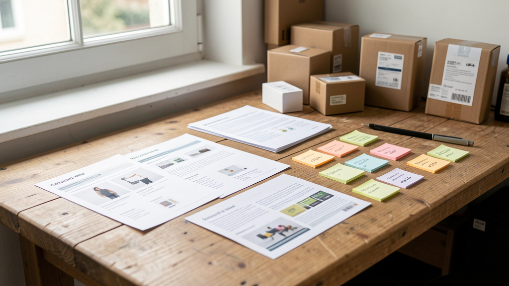 Fiches produits et post-it de priorisation pour arbitrer un budget Amazon Ads 2026